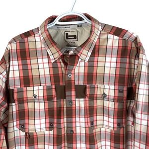 Banded Mens Vented Outdoor Shirt Large Plaid‎ Roll Tab Stretch Cotton Polyester